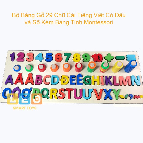 [KÈM QUÀ] Bộ Bảng Gỗ 29 Chữ Cái Tiếng Việt Có Dấu và Số Kèm Bảng Tính Montessori | Hàng Việt Nam