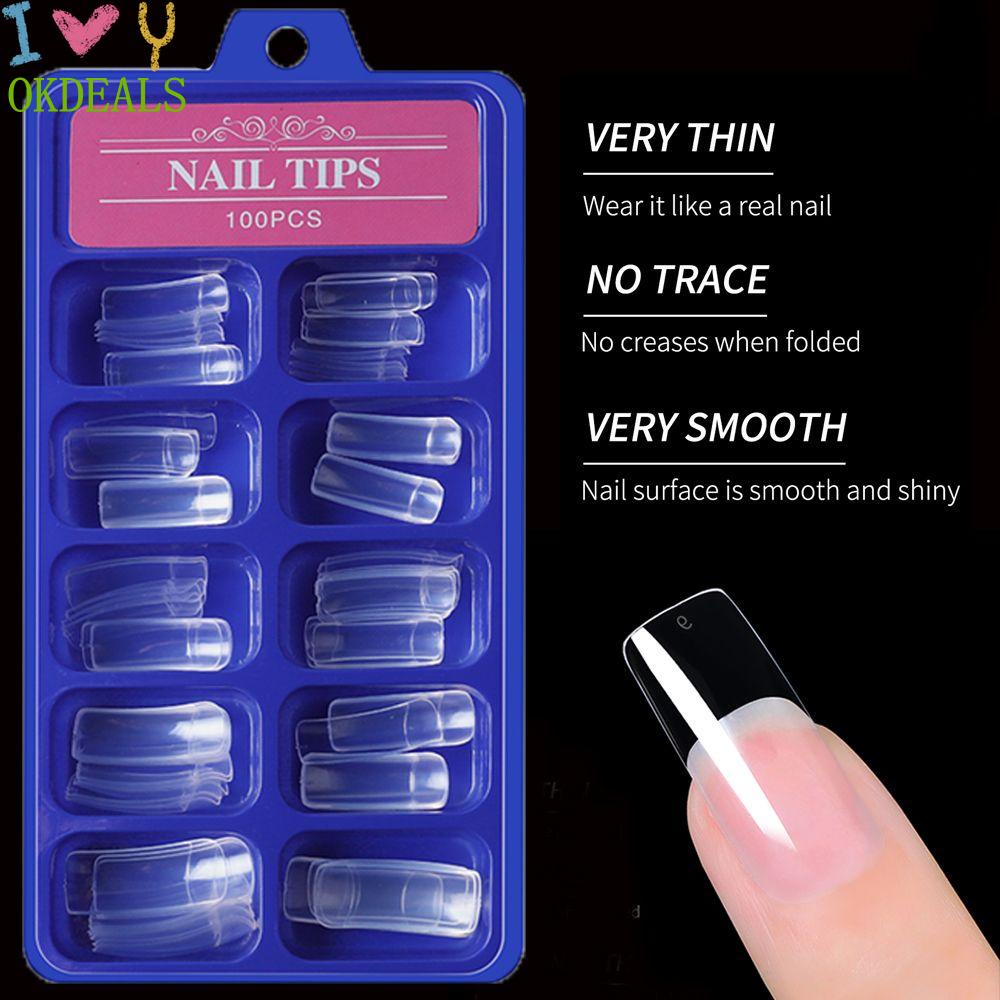 Bộ 100 Móng Tay Giả Siêu Mỏng Không Để Lại Dấu Trong Suốt/ Tự Nhiên/ Nhiều Kích Cỡ Kiểu Pháp