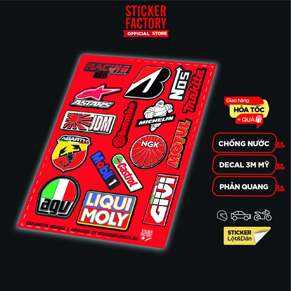 Sticker Reflective Hình Dán Phản Quang 3M Premium - Sticker Factory - chủ đề Logo Racing Red