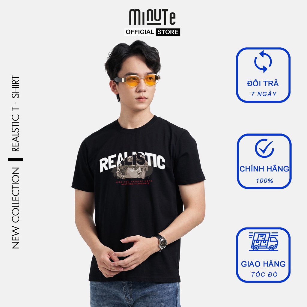 Áo thun nam tay ngắn 100% Cotton co giãn 4 chiều màu đen MINUTE REALISTIC