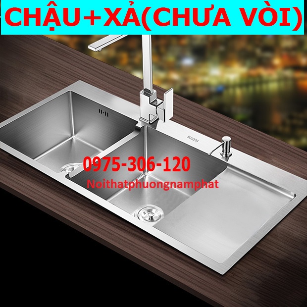 {CHẬU ĐÚC DÀY} Chậu Rửa Chén Bát INOX SUS 304 N1 10048 NA.GRAND và Xả Chậu