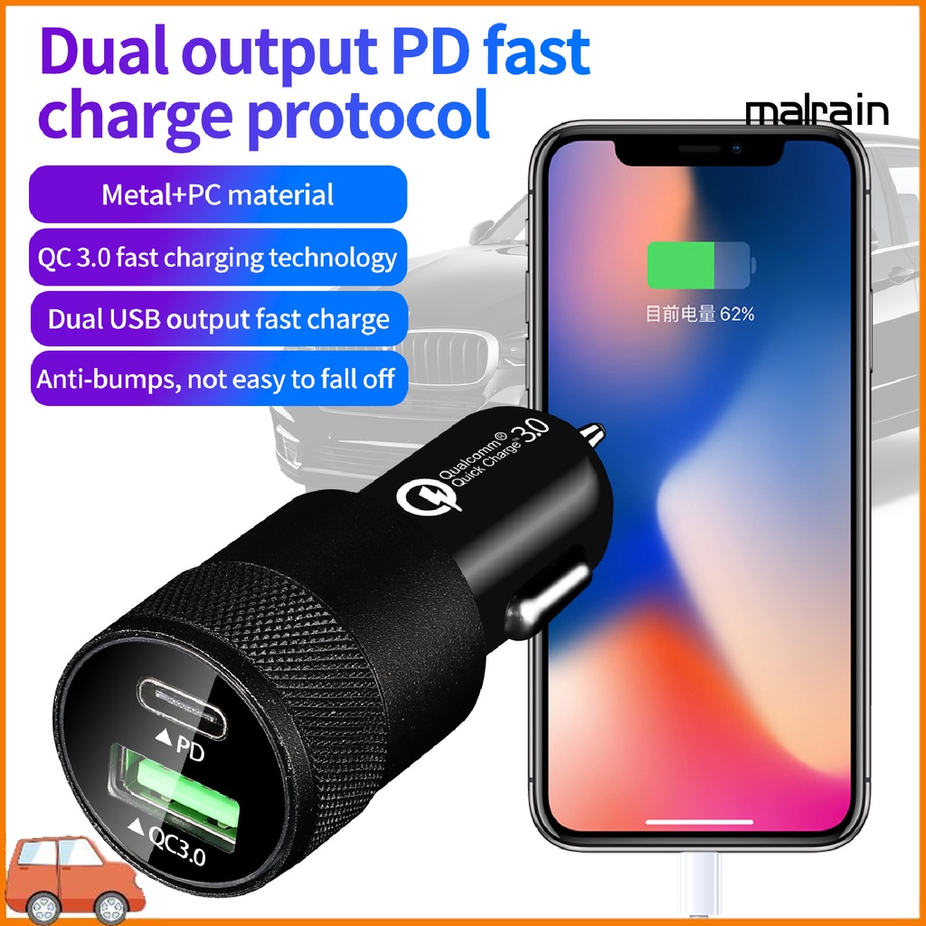 Tẩu Sạc Nhanh QC 3.0/PD Hai Cổng Type-C Có Đèn LED Xanh Dương Cho Điện Thoại Di Động