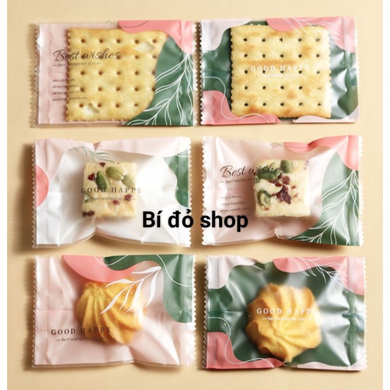 Set 100 túi bánh QUY qui cookie, cookies XANH HỒNG 7*10 cm