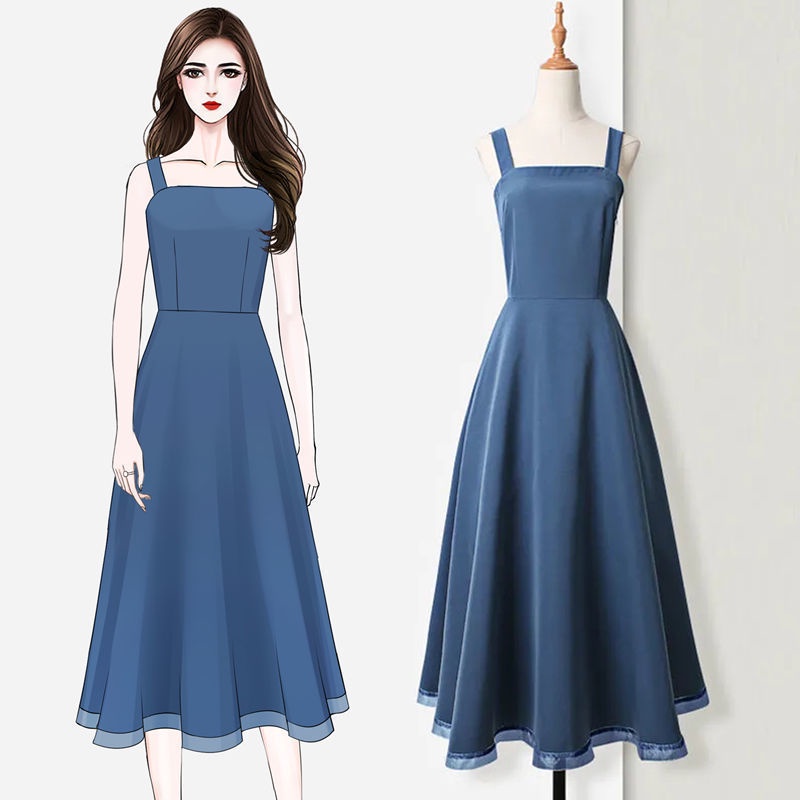 Đầm dài hai dây dáng ôm phong cách retro Pháp hàng mới dành cho nữ