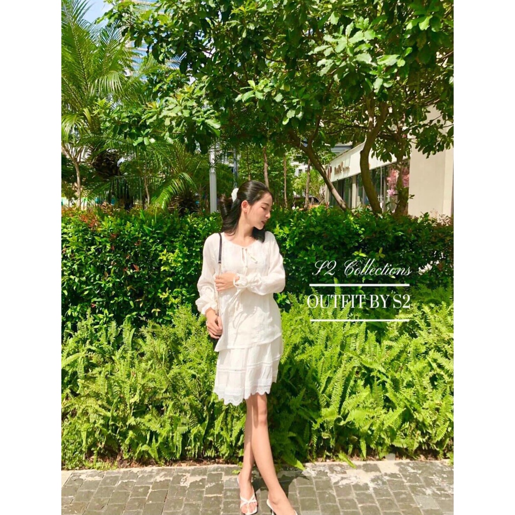 Set linen màu trắng kem đi biển của S2 Collections