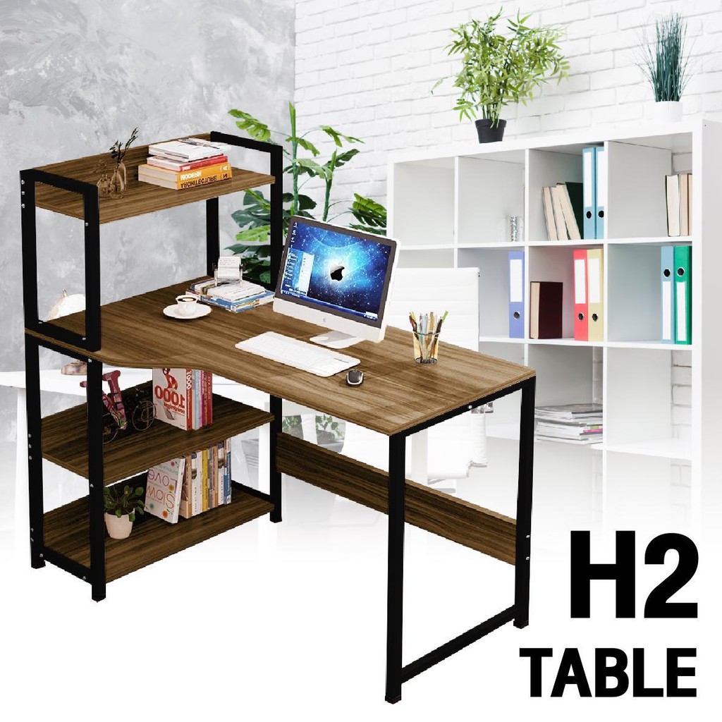 CHAIR19 Desk Bàn làm việc học tập kèm kệ sách đa năng thuận lợi Mẫu H2 màu nâu dài 100cmx cao 120 x rộng 50cm