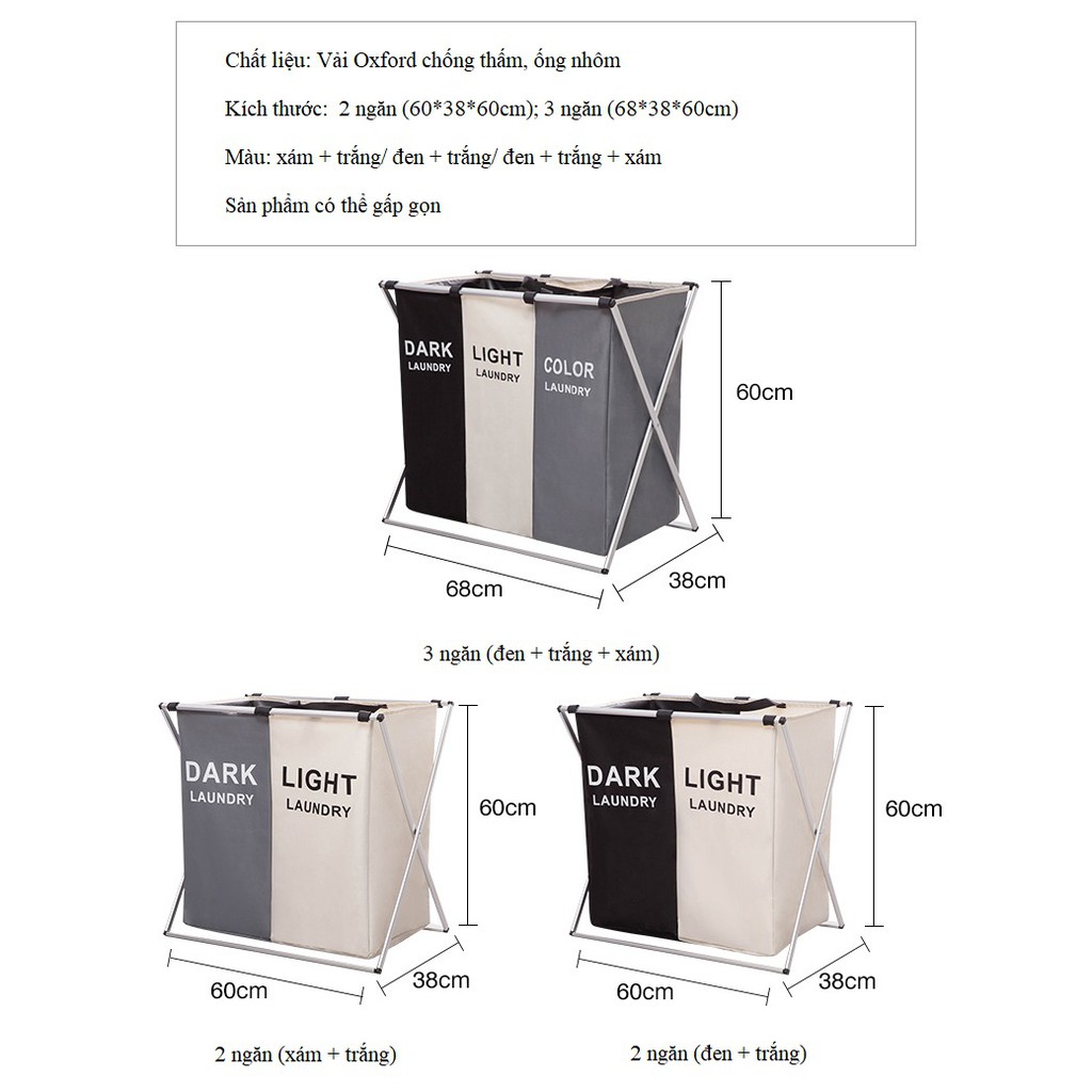 Giỏ đựng đồ giặt nhiều ngăn bằng vải chống thấm COZY HomeDecor | BigBuy360 - bigbuy360.vn