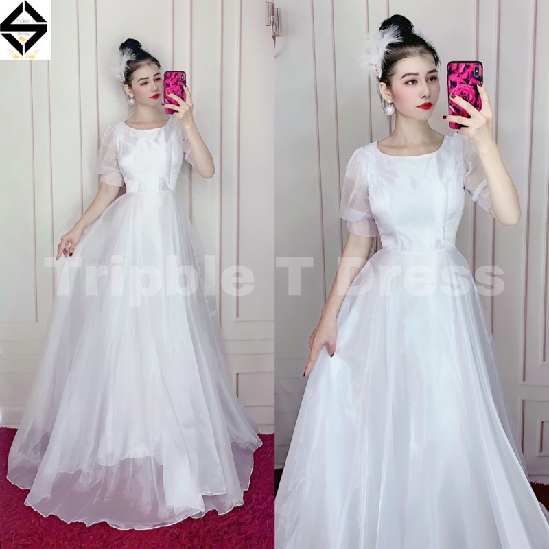 Đầm maxi mặc cưới tay ngắn phồng TRIPBLE T DRESS - size M/L -MS32Y