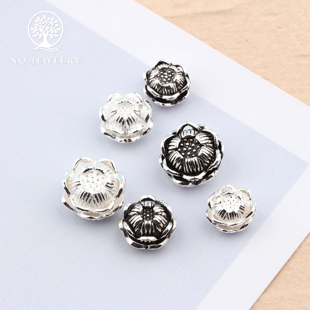 Charm bạc sen hoa xỏ ngang - NQ Jewelry