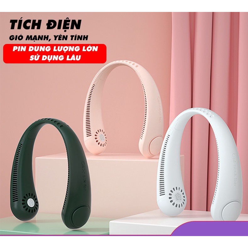 Quạt Đeo Cổ Tích Điện Không Cánh Mini Dung Lượng Pin Lớn 3 Cấp Độ Gió Chạy Êm Có Bảo Hành