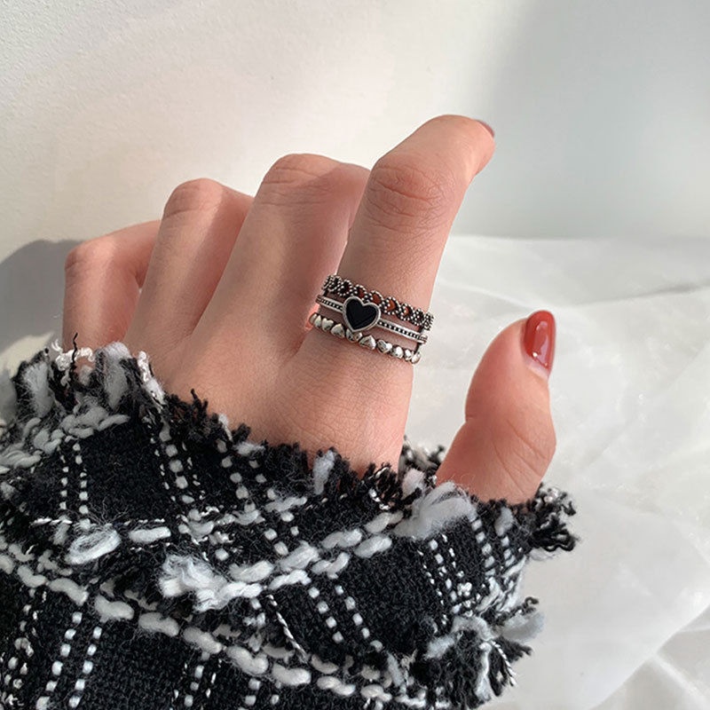 [limited quantity, limited quantity] xl-by-2021 net red adjustable ring does not fade cool wind advanced hip hop black three layer love ring