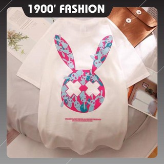 Áo phông thỏ hồng X_X đen trắng siêu cute Áo unisex, áo thun đôi nam nữ đen trắng from rộng, vải cotton