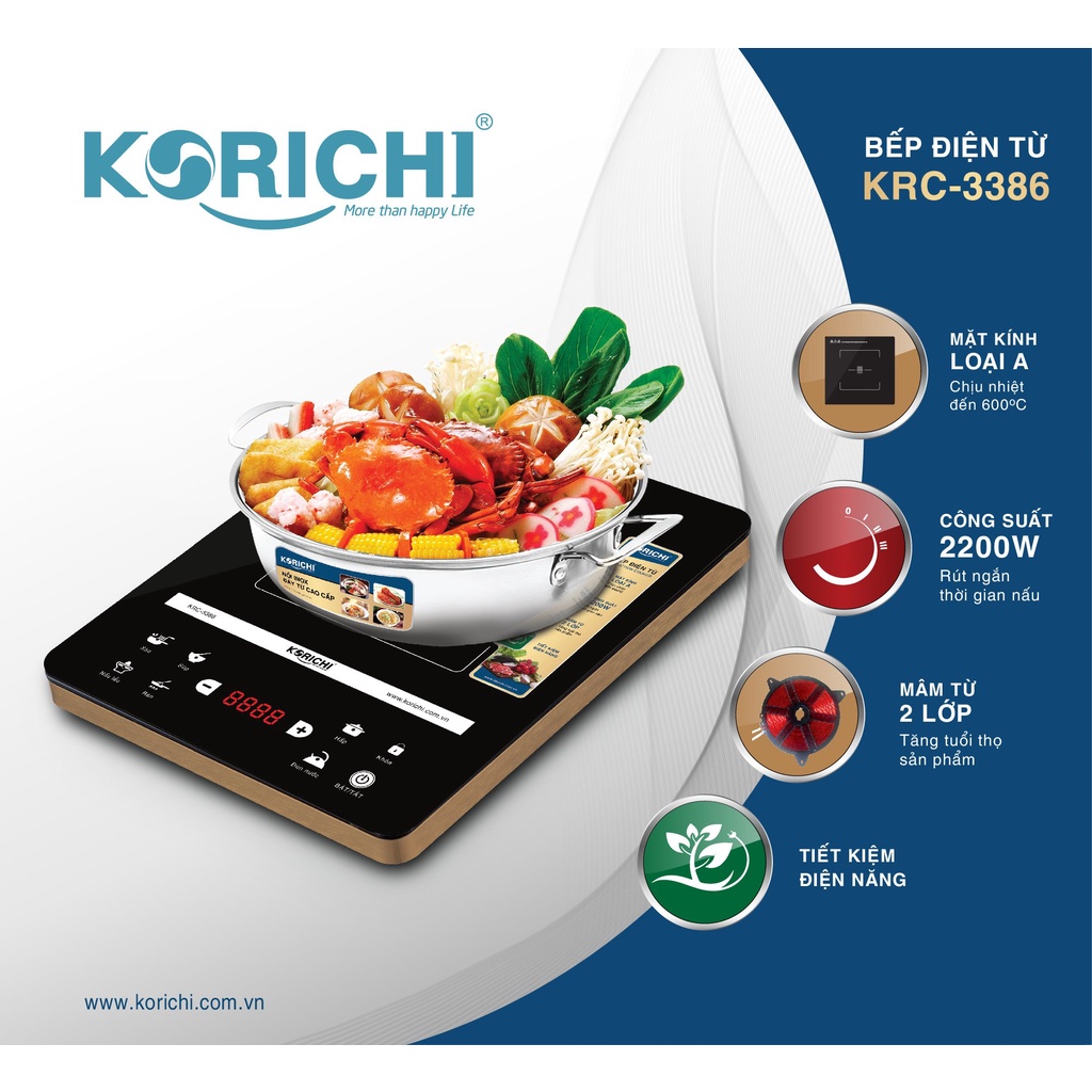 Bếp từ đơn cảm ứng KORICHI KRC-3386 + tặng kèm nồi INox cao cấp- Công suất 2200W-Bảo hành 12 tháng toàn quốc