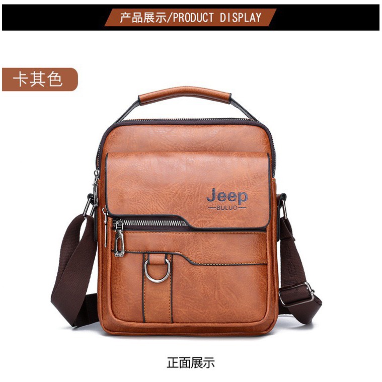 Túi đeo chéo nam da bò JEEP BULUO T69 26x21x6cm (Nâu đậm - Nâu sáng - Đen)