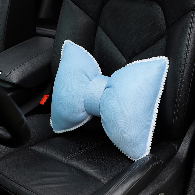 Bộ Gối Tựa Nơ Dễ Thương Trên Xe Ô Tô Cao Cấp - Gối Cổ Tựa Eo Trên Xe Hơi Hoa Trà