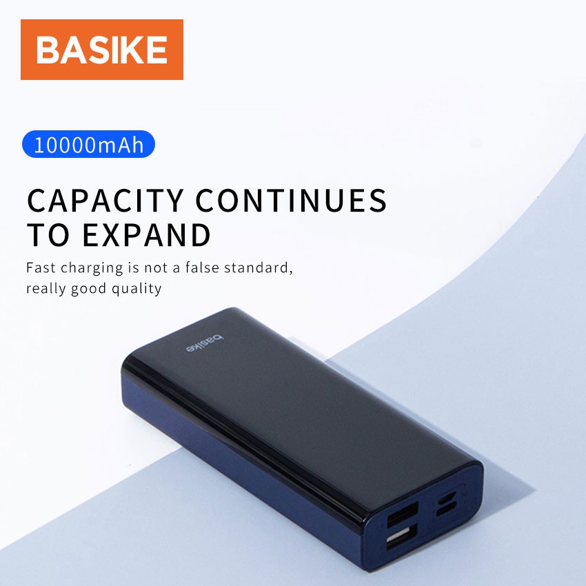 Pin Sạc dự phòng 10000mAh BASIKE đầu ra USB kép nhỏ gọn mang theo đi chơi cho iPhone Samsung Huawei Oppo