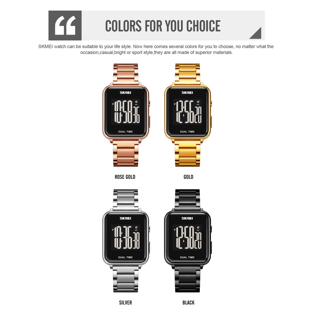 Đồng Hồ Điện Tử Mặt Vuông Chống Nước Có Đèn Led SKMEI 1852