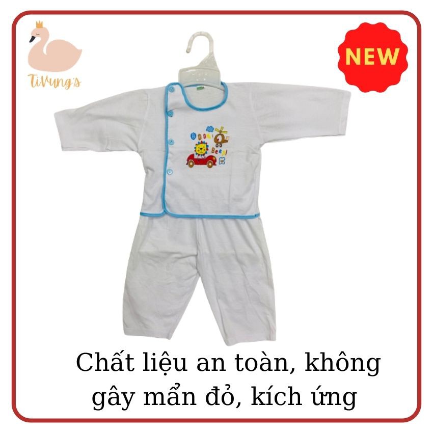 Đồ bộ trẻ em Sơ Sinh tay dài - màu trắng, thun cotton 100% mềm mịn, thoáng mát - Shop TiVung chuyên quần áo trẻ em