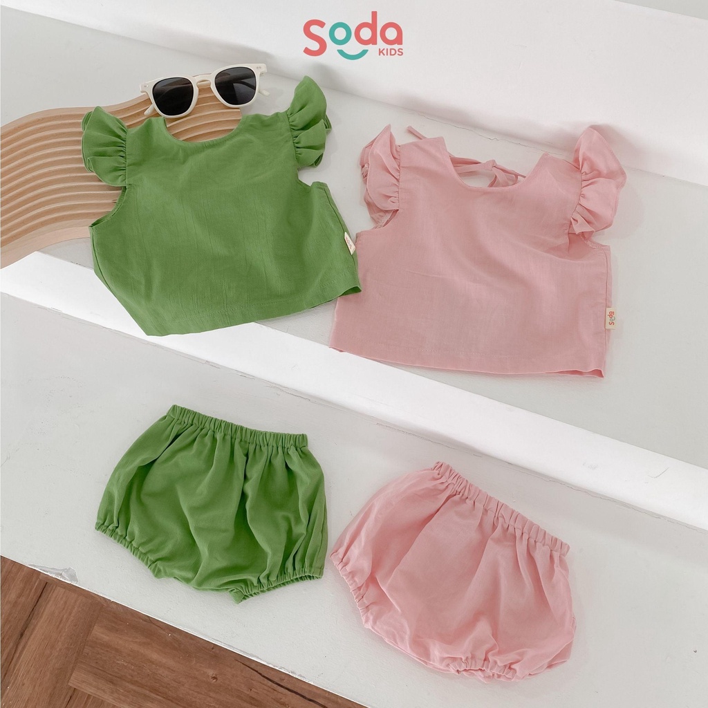 Bộ quần áo bé gái Pumpkin SODA KIDS phong cách croptop, lanh tự nhiên mềm, mát thấm hút mồ hôi