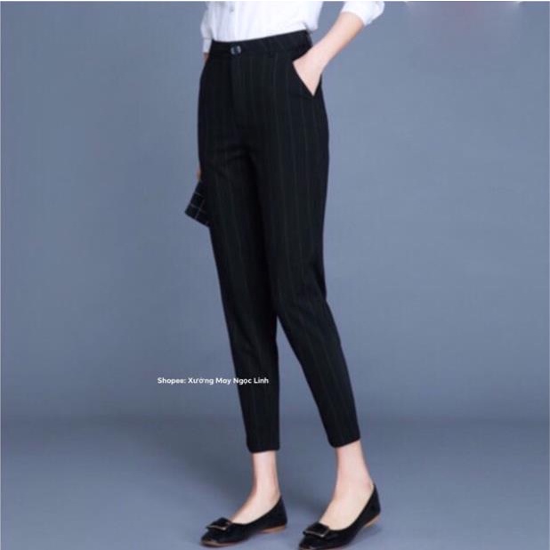 Quần baggy công sở nữ dài cạp cao có đai màu Đen - Dáng quần tây nữ đi học công sở vải dày mềm - Phối áo sơ mi đẹp