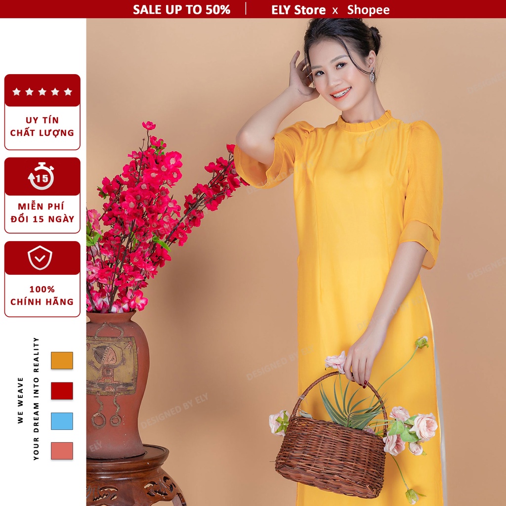Áo dài cách tân nữ thời trang cách điệu ELY voan tơ cao cấp đổi trả 15 ngày