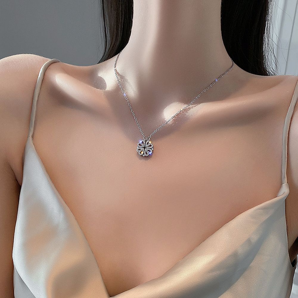 Vòng cổ mặt cỏ bốn lá đính đá zircon nhiều màu phong cách Hàn Quốc cổ điển dành cho nữ