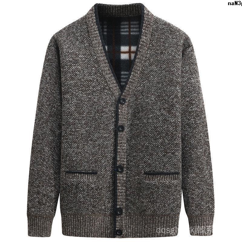 Áo Khoác Cardigan Dáng Rộng Phối Nhung Dày Ấm Áp Cho Người Lớn Tuổi