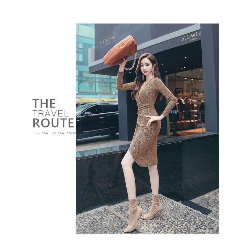 Đầm MQAQ dài tay ôm dáng thời trang thu đông dành cho nữ