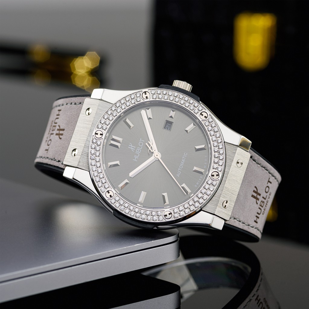 Đồng hồ nam Hublot máy cơ automatic mặt tròn đính viền đá chống nước cao cấp DH8803 | BigBuy360 - bigbuy360.vn