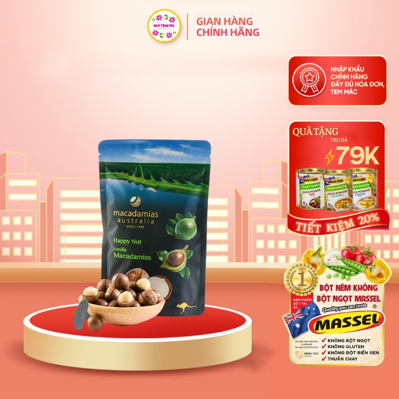 Hạt maca nguyên vỏ Healthy care macadamia vanilla happy nut giàu vitamin, khoáng chất Và omega-3