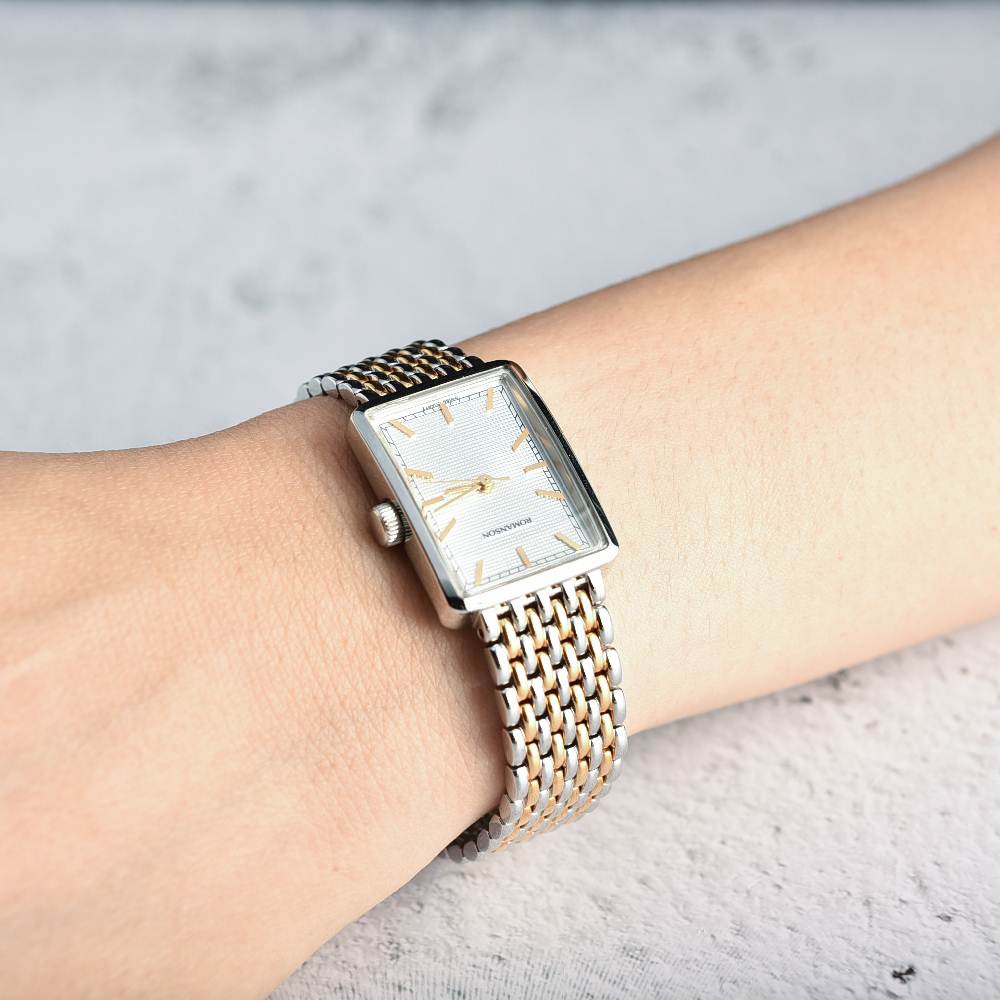 Đồng hồ Romanson Watch DM5163LCWH nữ mặt chữ nhật kính chống xước, máy Thụy Sĩ chống nước, dây thép cao cấp chính hãng