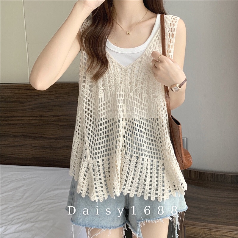 Áo Lưới Dệt Kim Khoét Lỗ phong cách retro, Daisy1688