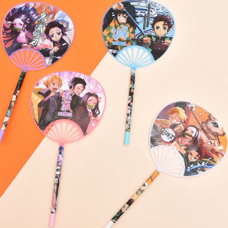 Bộ 4 cây bút bi ngòi 0.5mm mực màu xanh dương in hình vẽ các nhân vật trong Kimetsu no Yaiba dễ thương có bán lẻ