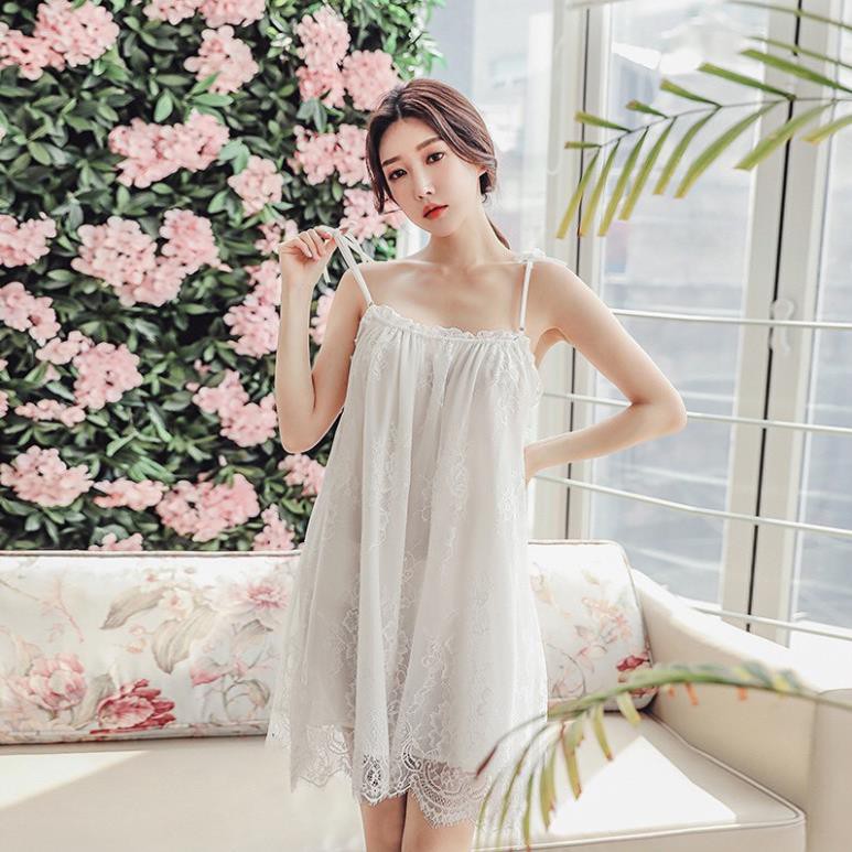 [HÀNG CAO CẤP] Đầm ngủ hai dây suông phối ren dễ thương (kèm hình thật shop chụp) Ly Ly Shop | BigBuy360 - bigbuy360.vn