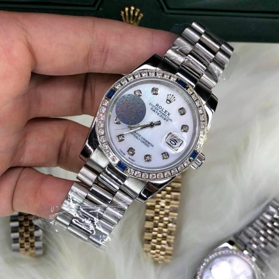 Đồng Hồ Nam RoLex Sapphire RA35 Viền 4 đá xanh Máy cơ Automatic Nhật Chống xước Tuyệt Đối