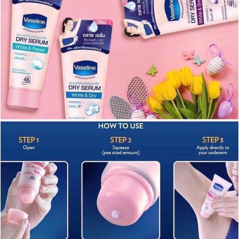 Serum dưỡng trắng nách Vaseline Dry Serum 45ml giúp da trắng sáng tức thì