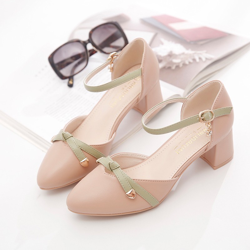 Giày Cao Gót Guốc Cao Gót 5P Gót Vuông