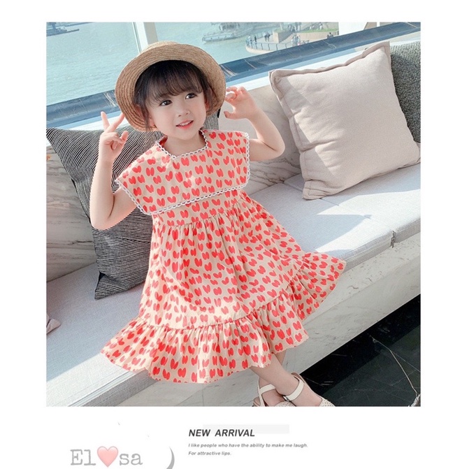 Váy bé gái - Váy tai thỏ xanh cam cổ vuông bánh bèo siêu xinh cho bé 1-5 Tuổi