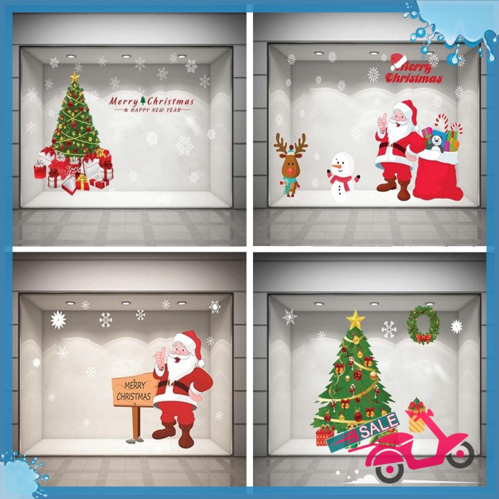 Decal trang trí noel trên cửa kính đẹp 2020 - Giấy dán kính trang trí noel có keo sẵn dễ dán TPFreeship