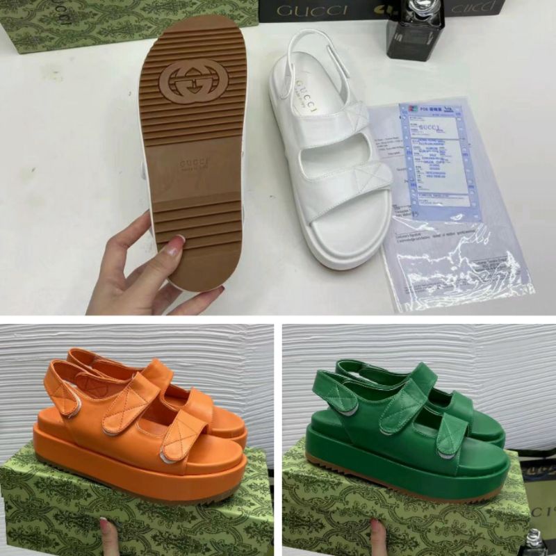 c Sandal Bánh Mì 4p Gc Cam Xanh Quai Dán Da Mềm Êm Fullbox Bill Túi Cao Cấp