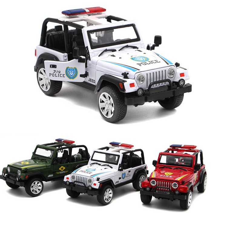 Mô hình xe ô tô cảnh sát Jeep tỉ lệ 1:32 có âm thanh và đèn mở được các cửa xe đồ chơi trẻ em