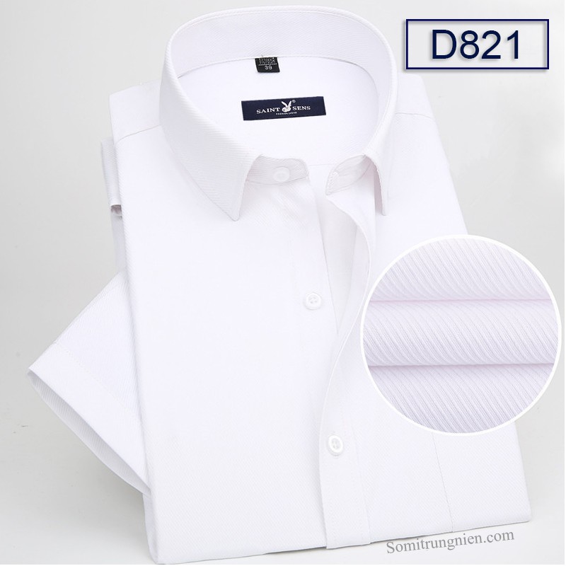 Áo sơ mi nam ngắn tay vải Cotton màu trắng vân dọc chìm thương hiệu Anton - D821