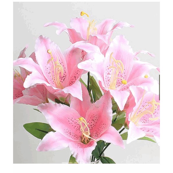 Hoa giả - bó hoa ly hồng 9 bông ( Giá bán 1 nhánh không kèm lọ)