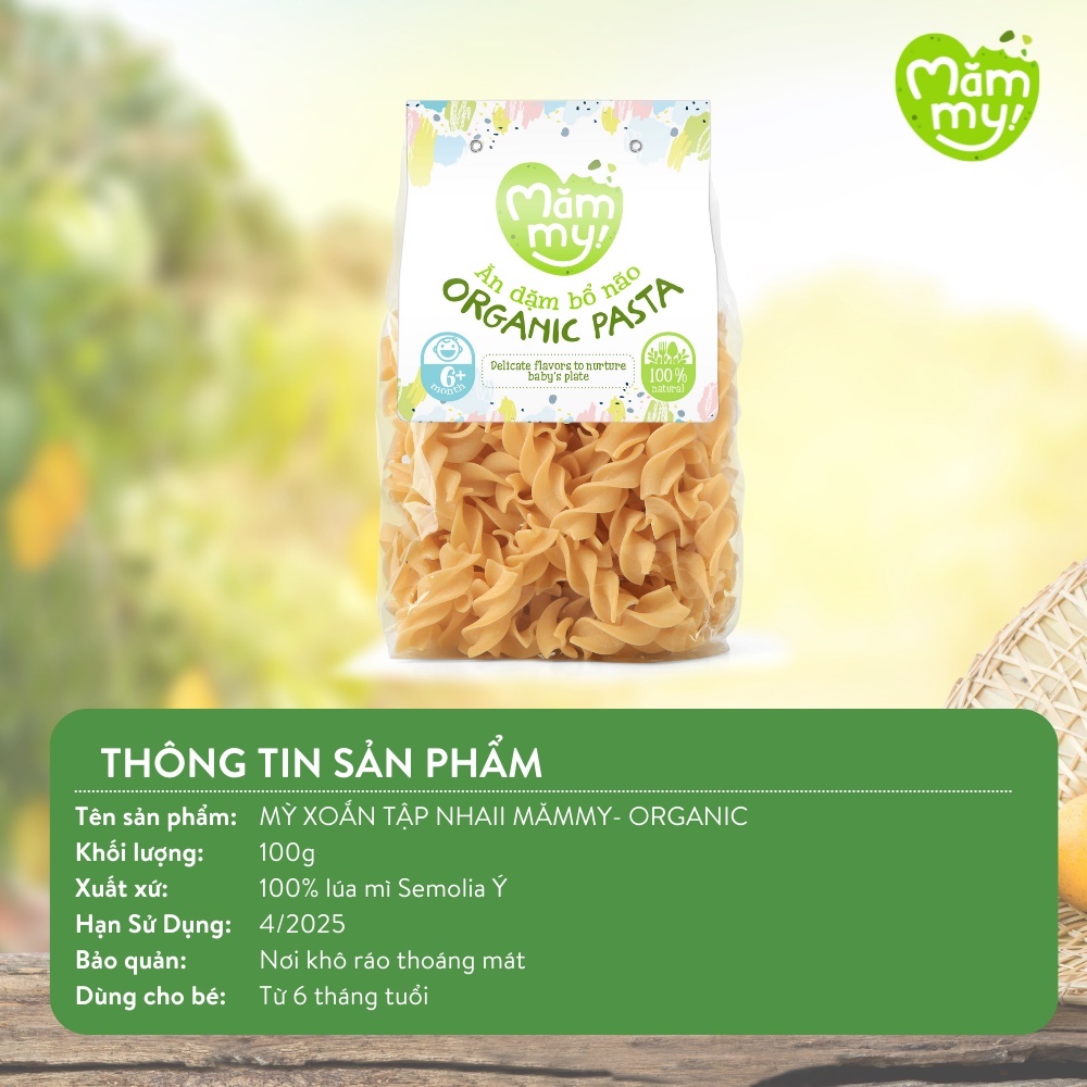 Nui ăn dặm hình xoắn hữu cơ Mămmy cho bé trên 6 tháng, 100 gram