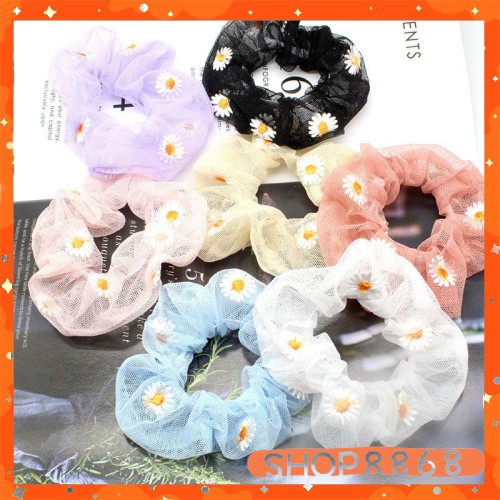 Dây Cột tóc srunchies lưới hoa cúc nhiều màu (màu ngẫu nhiên) - shop8868
