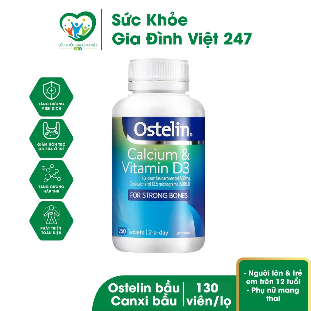 Viên Uống Canxi Cho Bà Bầu Ostelin Calcium &amp; Vitamin D3 của Úc 130 viên