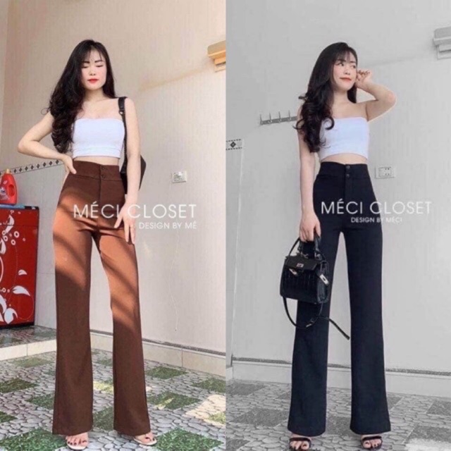 Quần ống loe nữ 2 cúc dáng dài, quần vải cạp cao chất tuyết mưa siêu tôn dáng Xưởng may Thu Thủy
