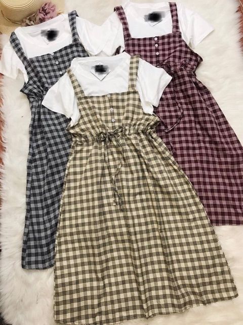 Yếm Váy Kẻ Caro Rút Eo Dễ Thương Ulzzang Hàn Quốc | BigBuy360 - bigbuy360.vn