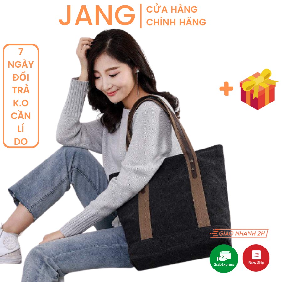 Túi tote canvas chất vải bố cao cấp, túi tote vải có khoá kéo chắc chắn phù hợp đi làm, đi học