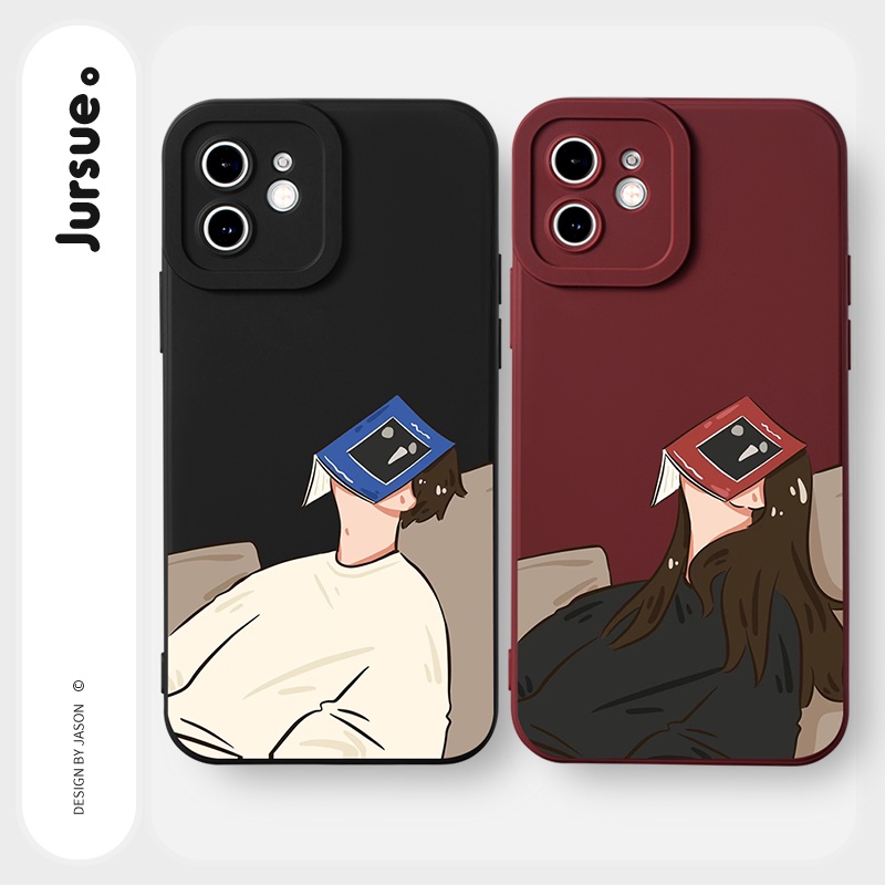 Ốp lưng JURSUE hoạt hình cặp đôi dễ thương đẹp độc lạ cho iPhone 13 12 11 Pro Max SE 2020 X XR XS 8 7 ip 6S 6 Plus Y2094